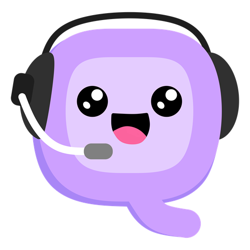 Q, the Questory mascot, wearing a headset